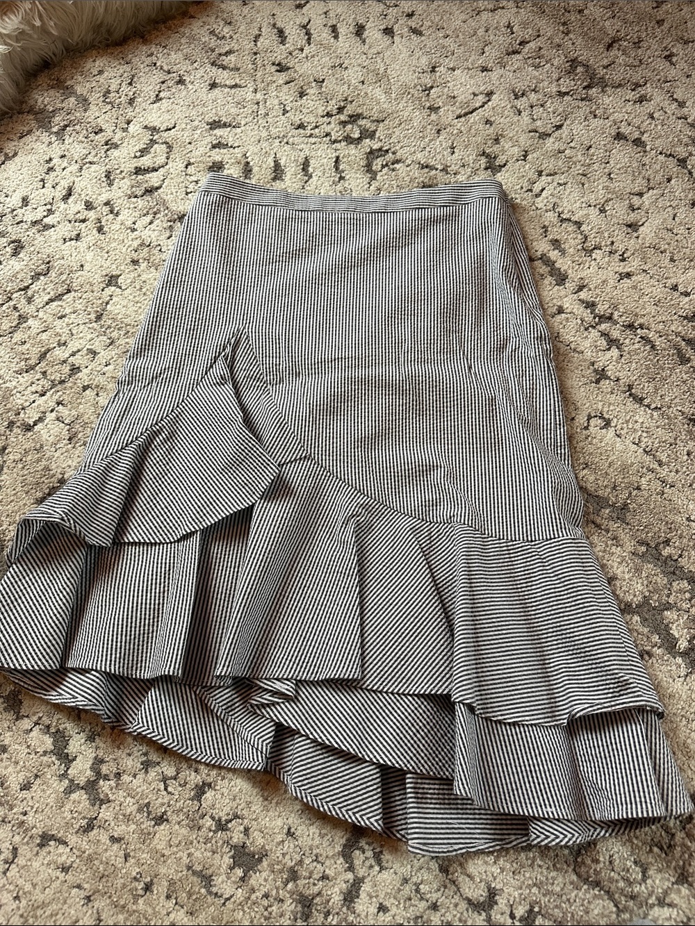 Striped Grey & White Ruffle Hem Women's Skirt